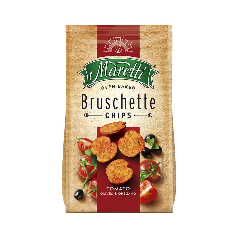 Tostadas Bruschette Chips Sabor Tomate, Oliva y Orégano 140 Grs Maretti
