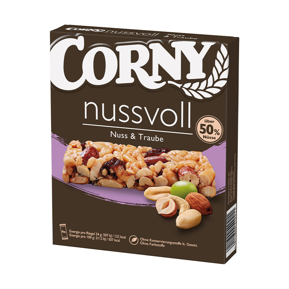 Barras de Cereal Sabor Frutos Secos y Uvas 96 Grs x 4 Un Corny