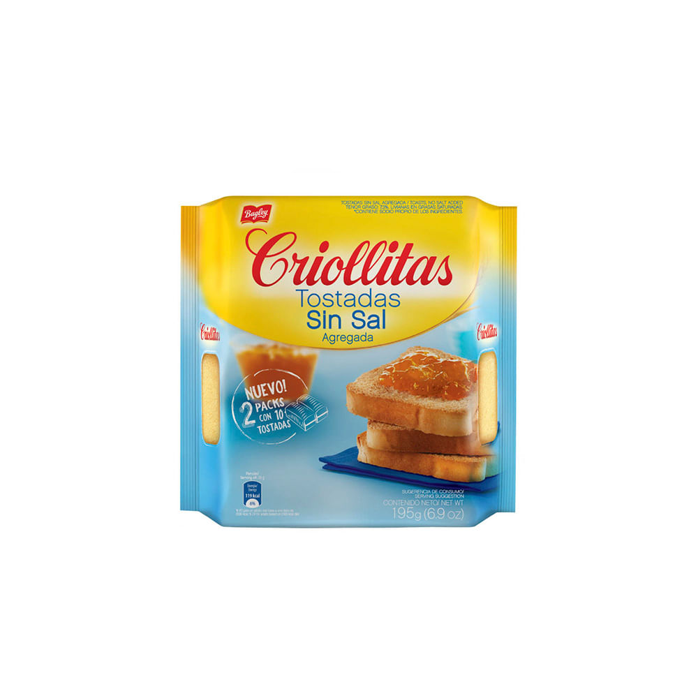 Tostadas Sin Sal Criollitas 195 Gr