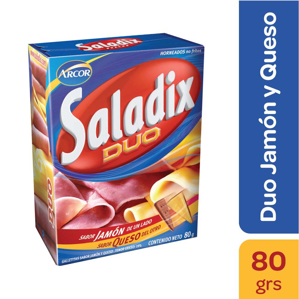 Galletitas Dúo Sabor Jamón y Queso 80 Grs Saladix