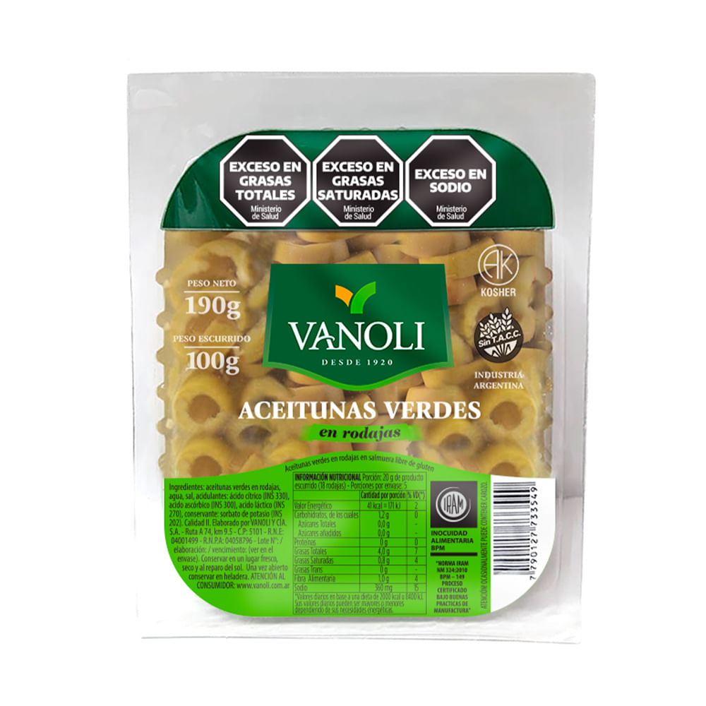 Aceitunas Verdes Rodajas 100 Grs Vanoli