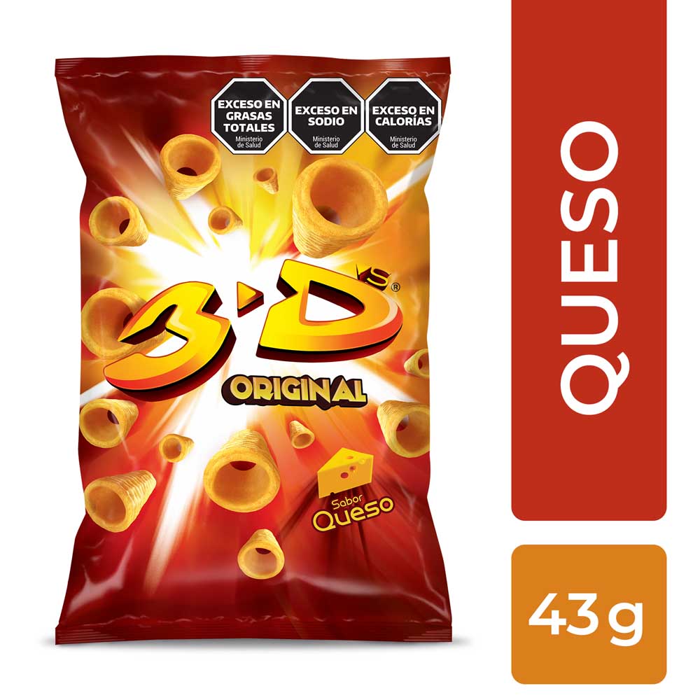 Snacks Salados Tubitos de Harina de Maíz Sabor Queso 43 Grs 3D´S