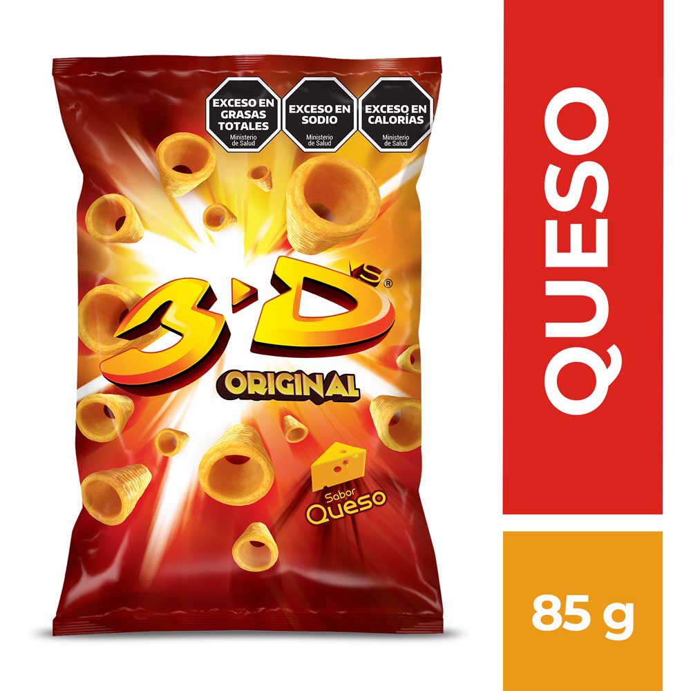 Snacks Salados Tubitos de Harina de Maíz Sabor Queso 85 Grs 3D´S