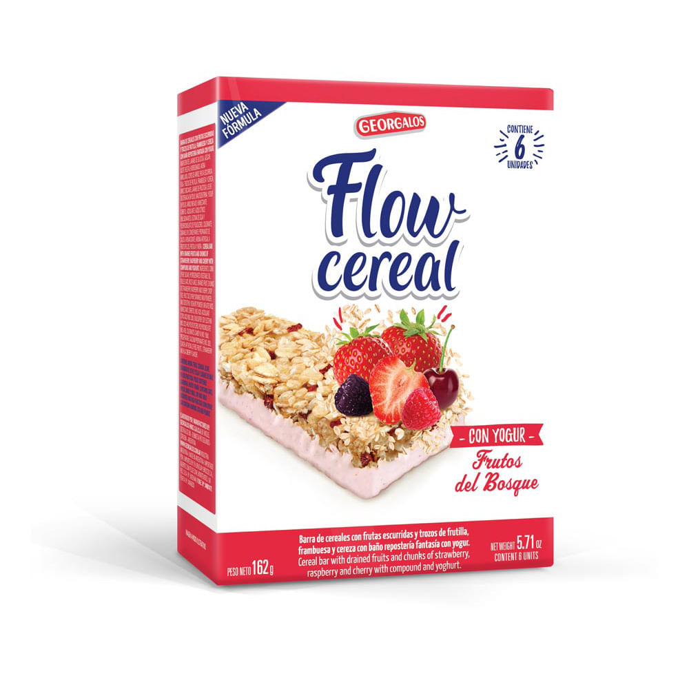 Barras de Cereal Sabor Frutos del Bosque con Yogur 162 Grs x 6 Un Flow