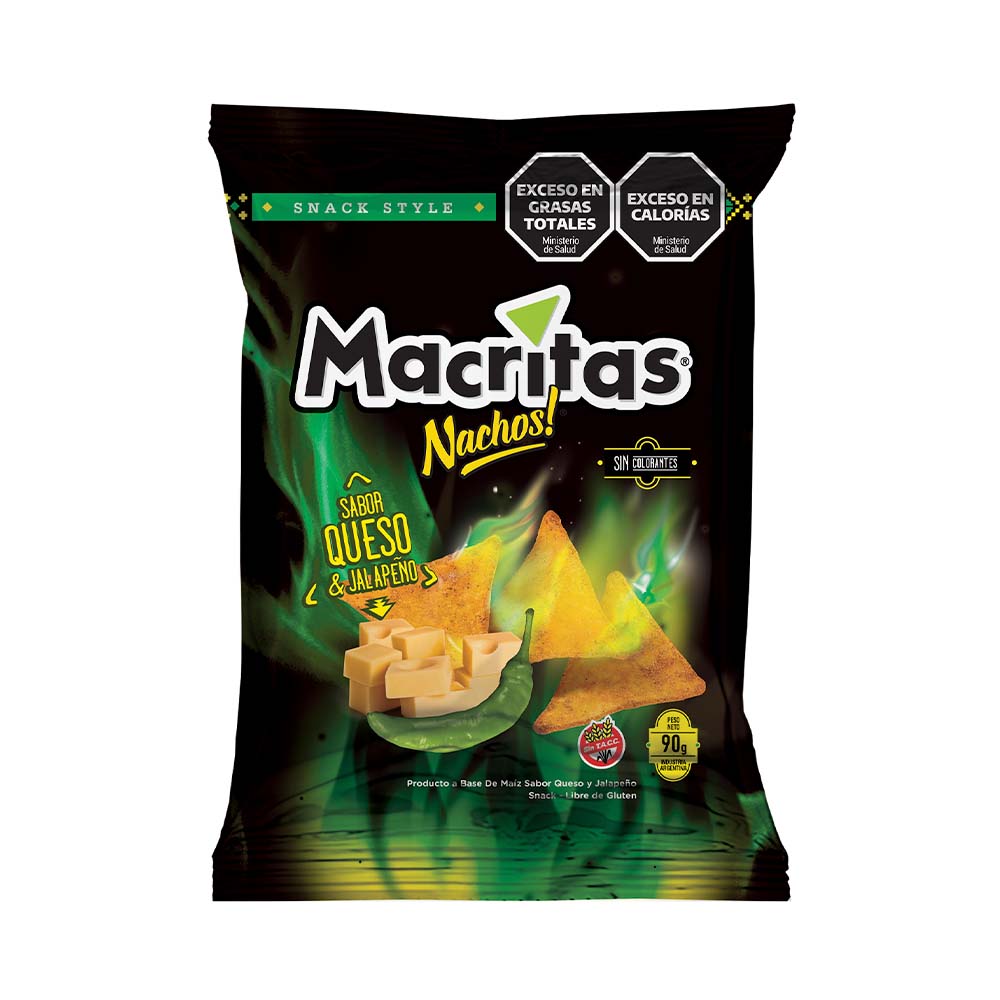 Nachos Sabor Queso y Jalapeño 90 Grs Macritas