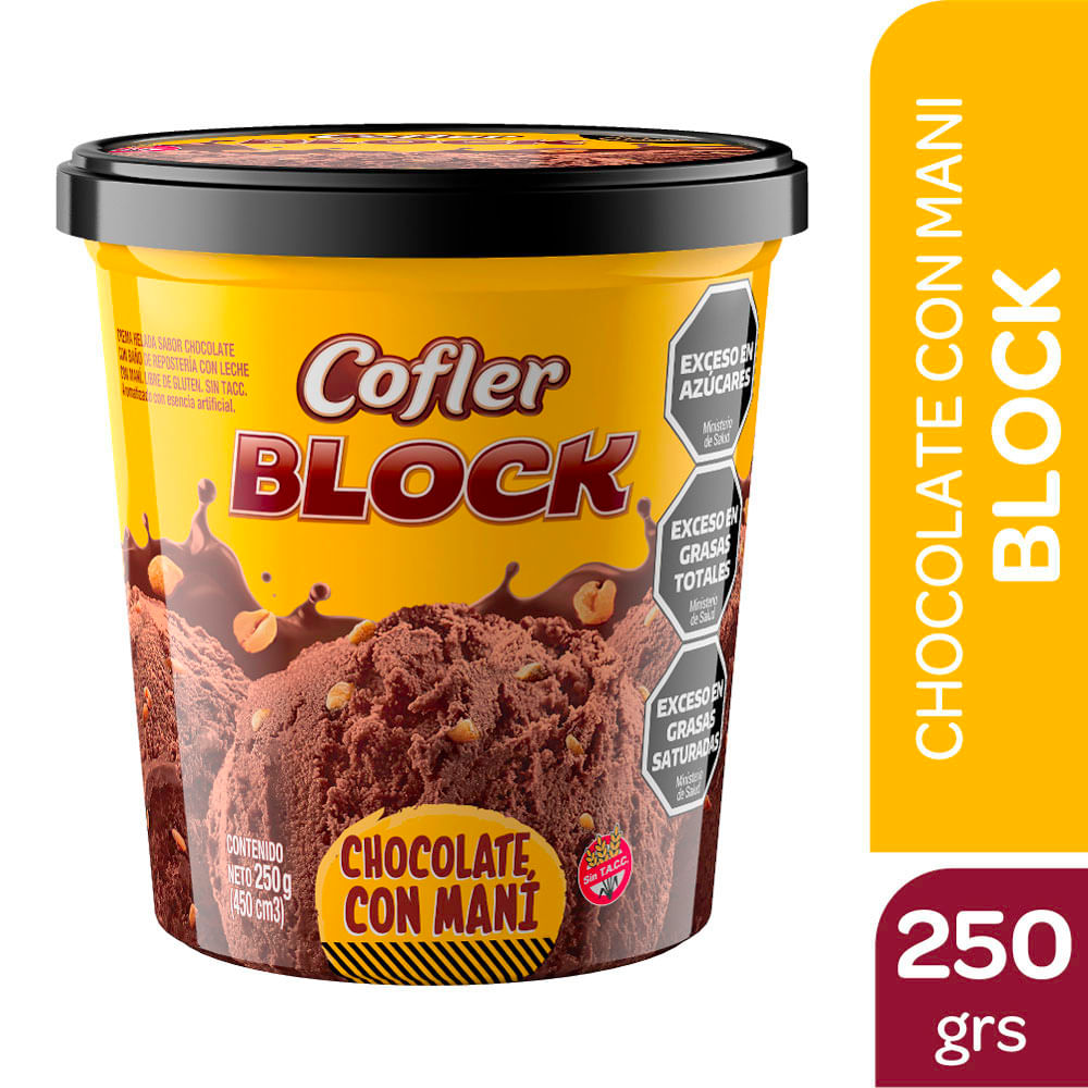 Helado Sabor Chocolate con maní Block 250 Grs Cofler