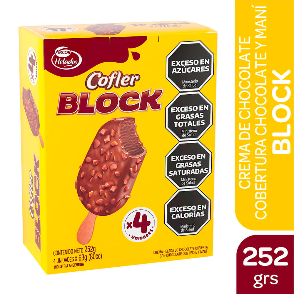 Helado Sabor Chocolate con Maní Block x 4 Un 252 Grs Cofler