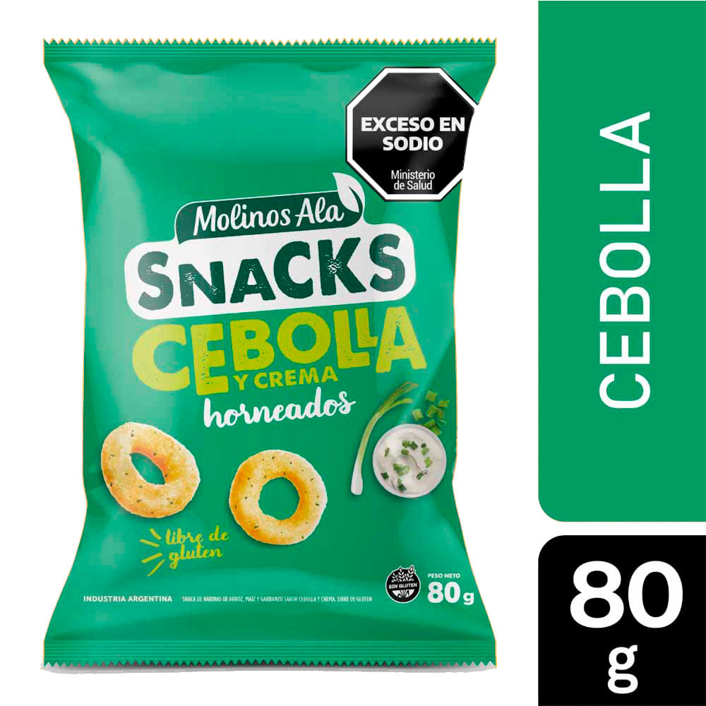 Snacks Horneados Sabor Cebolla y Crema 80 Grs Molinos Ala