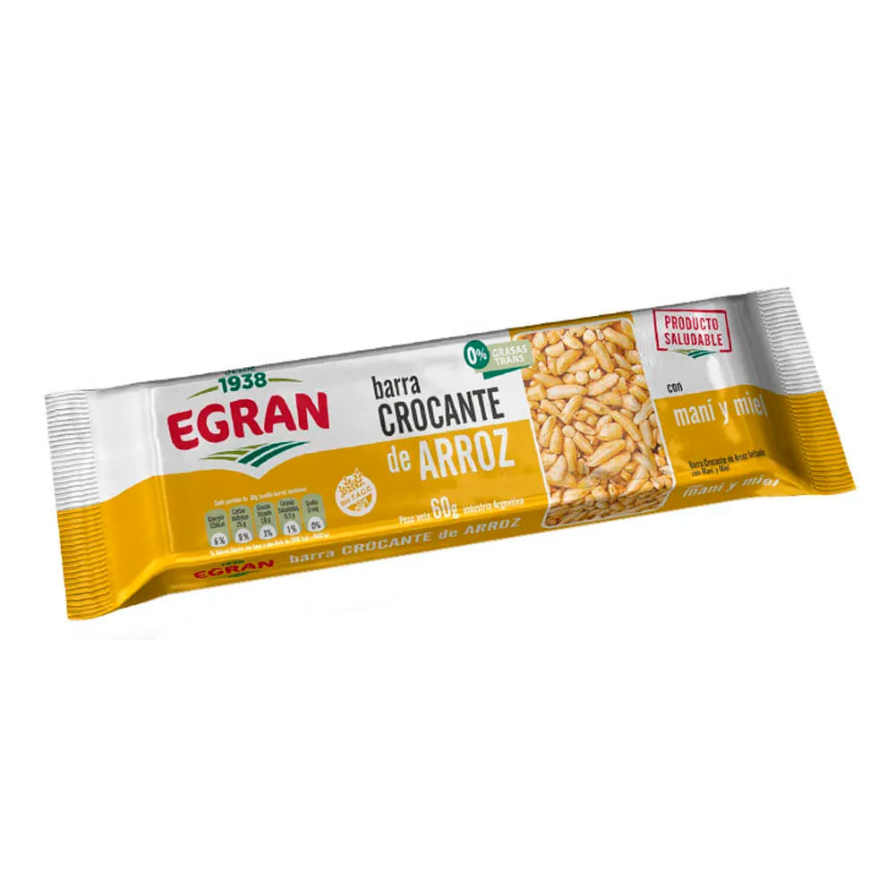 Barras de Arroz Sabor maní y miel 60 Grs Egran