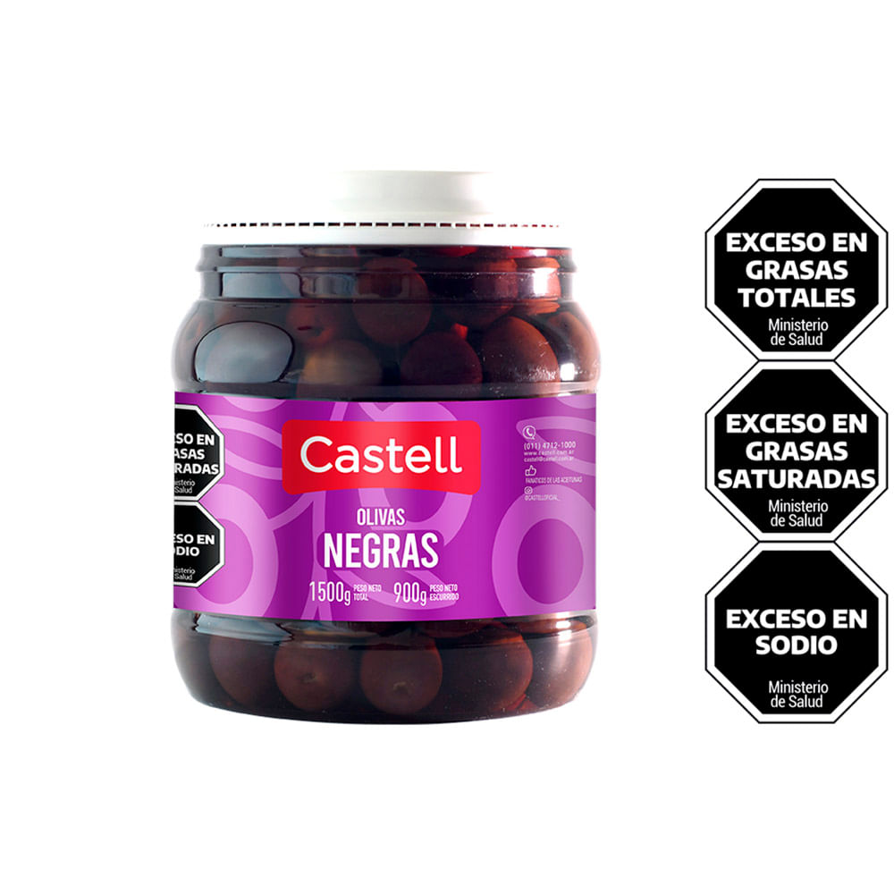 Aceitunas Negras en Salmuera 900 Grs Castell