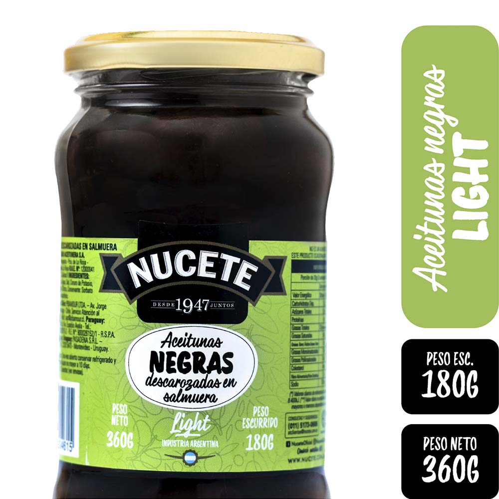 Aceitunas Negras Descarozadas Light 360 Grs Nucete