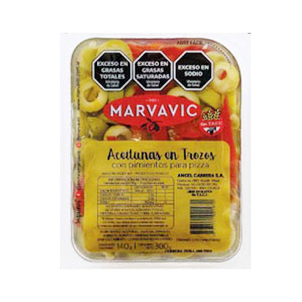 Aceitunas Verdes en Trozos con Pimientos 140 Grs Marvavic