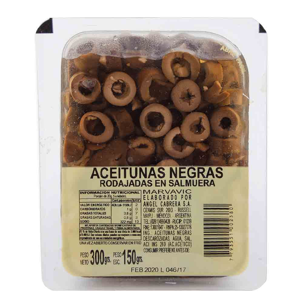 Aceitunas Negras en Rodajas 300 Grs Marvavic