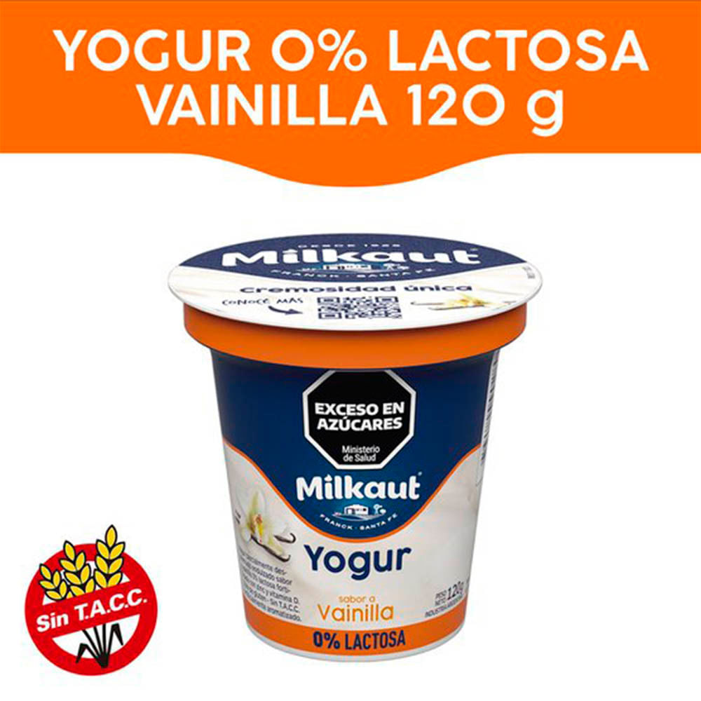 Yogurt Sabor Vainilla Descremado 120 Grs Milkaut