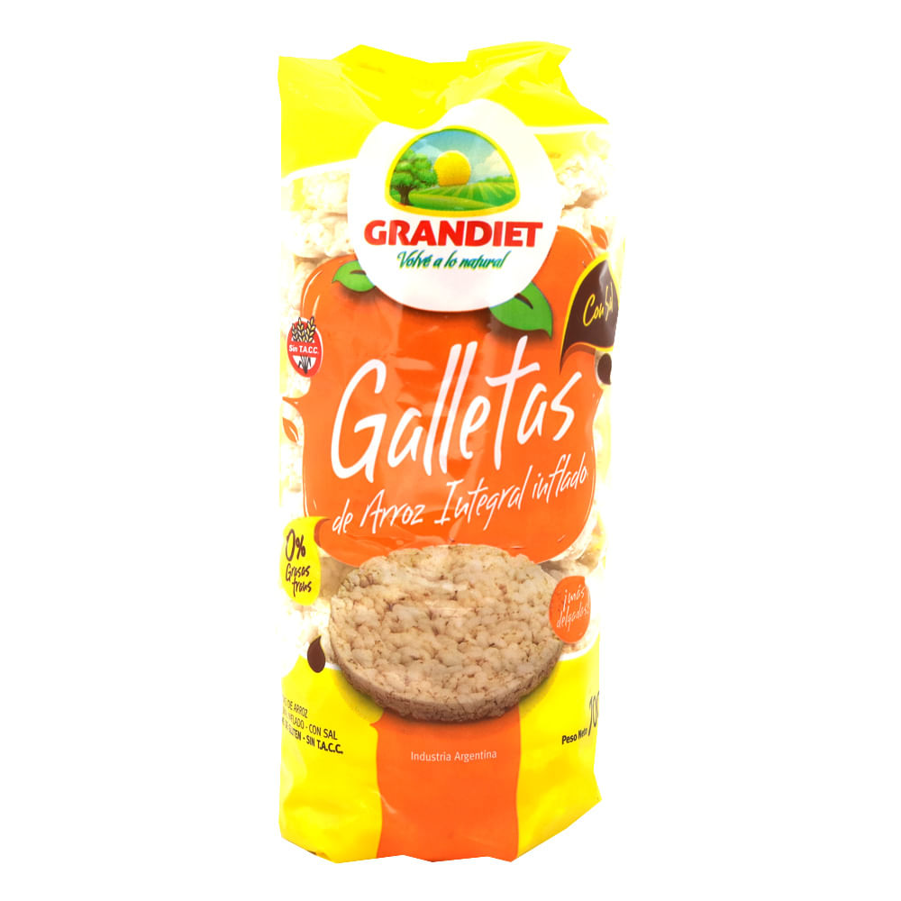 Galletitas de Arroz Integral Inflado Sabor Sal 100 Grs Grandiet