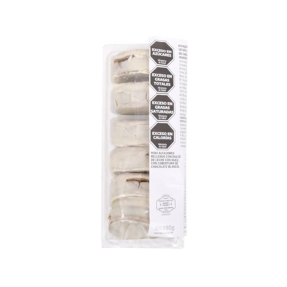 Alfajores de Dulce de Leche y Nuez con Baño de Chocolate Blanco x 6 Un 180 Grs