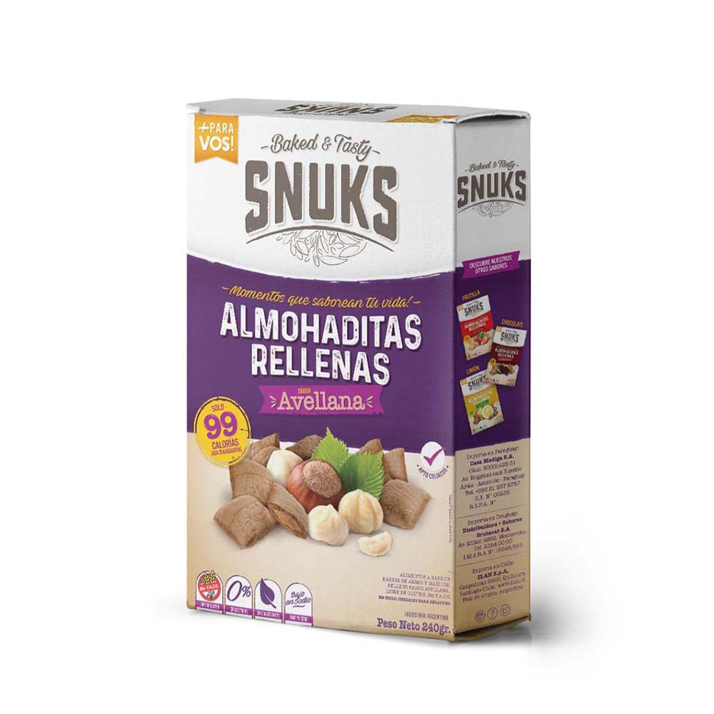 Cereales de Arroz Almohaditas Sabor Avellana 240 Grs Snuks