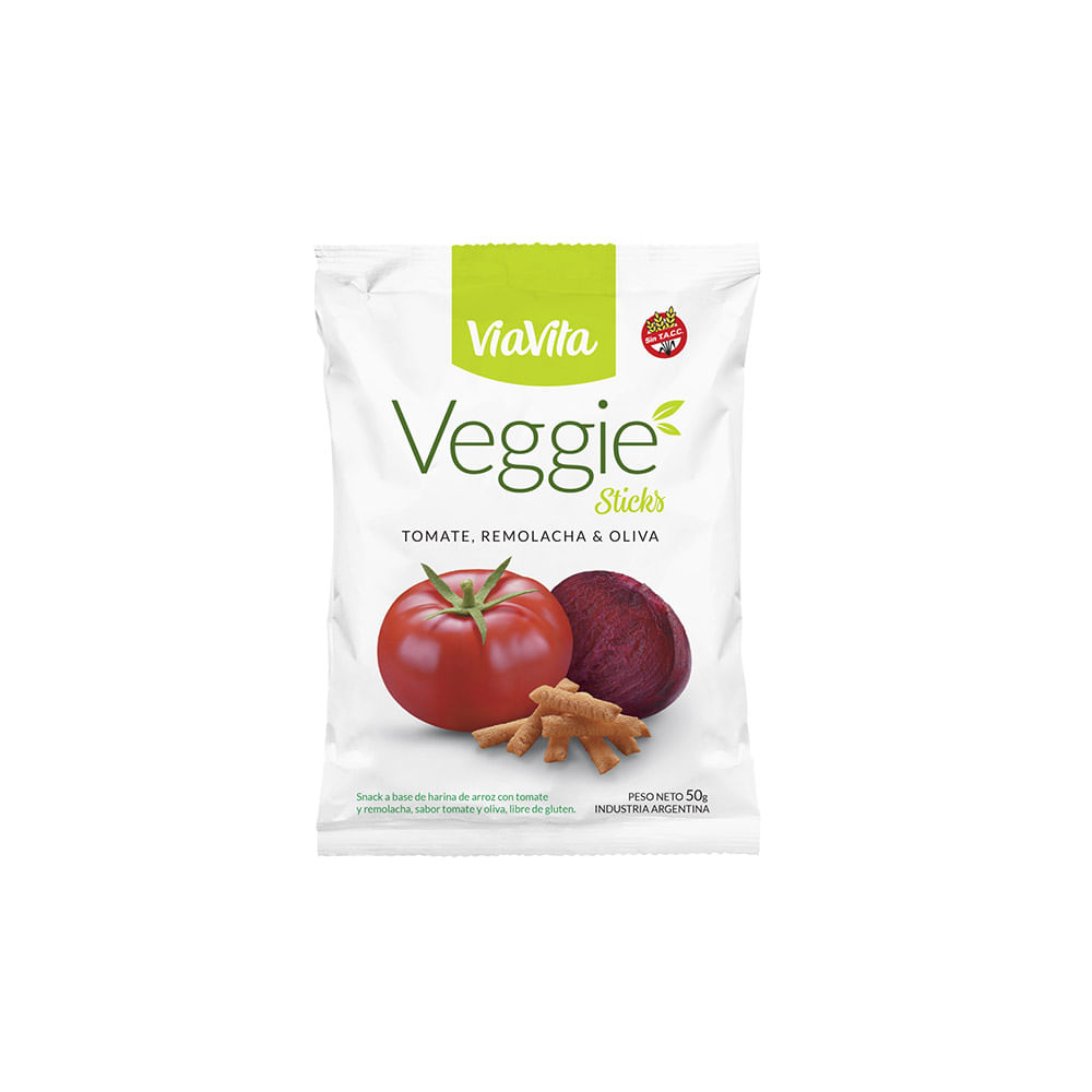 Snacks Vegetales Sticks Sabor Tomate, Remolacha y Oliva 50 Grs Viavita
