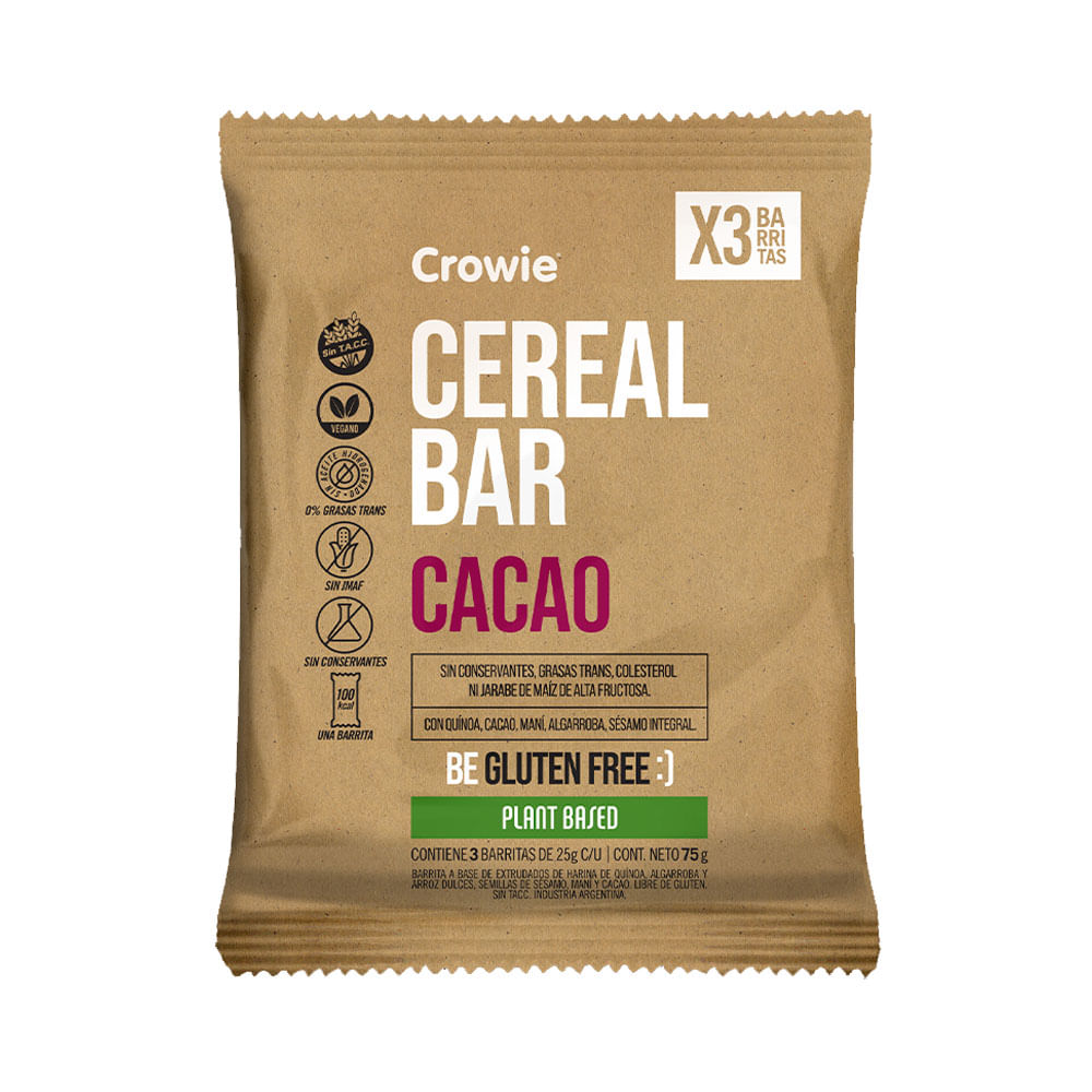 Barras de Cereal Sabor Cacao 75 Grs x 3 Un Crowie