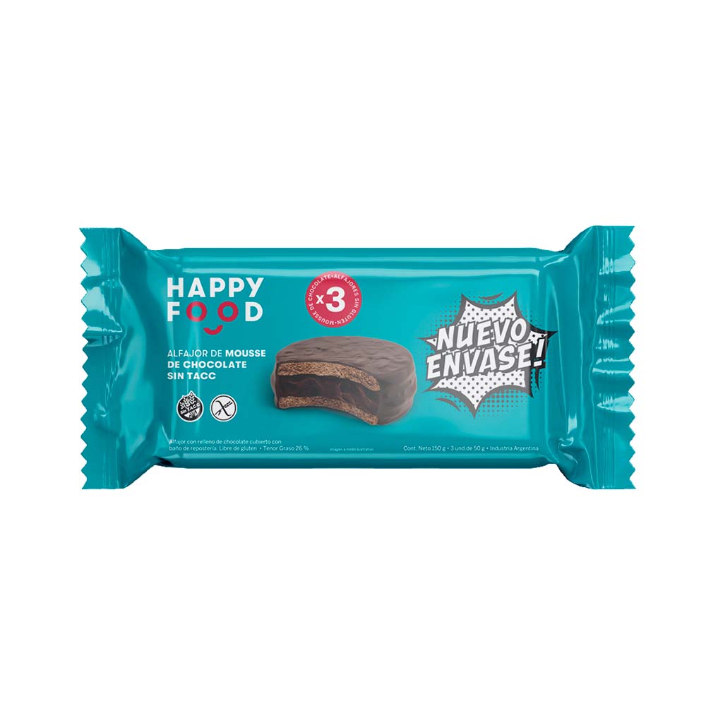 Alfajor De Mousse De Chocolate 150 Gr X 3 Un Happy Food