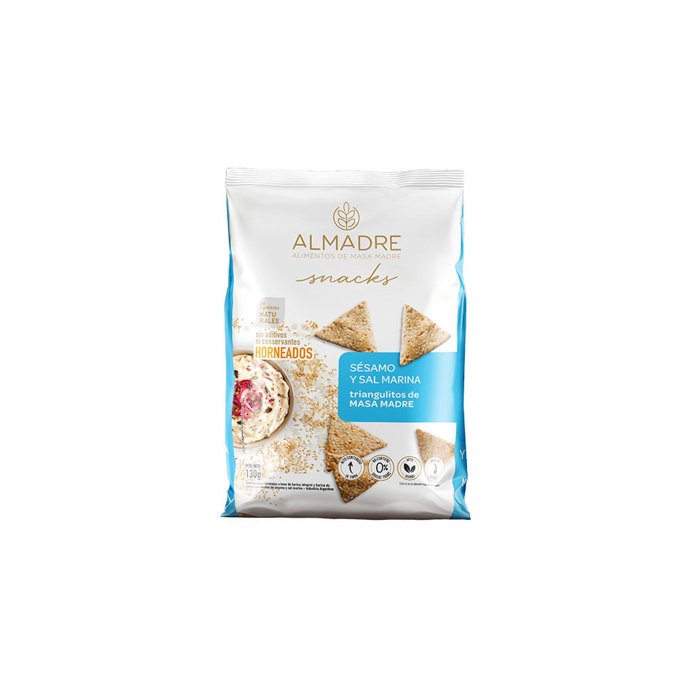 Snacks Vegetales Triangulitos Sabor Sésamo y Sal Marina 130 Grs Almadre